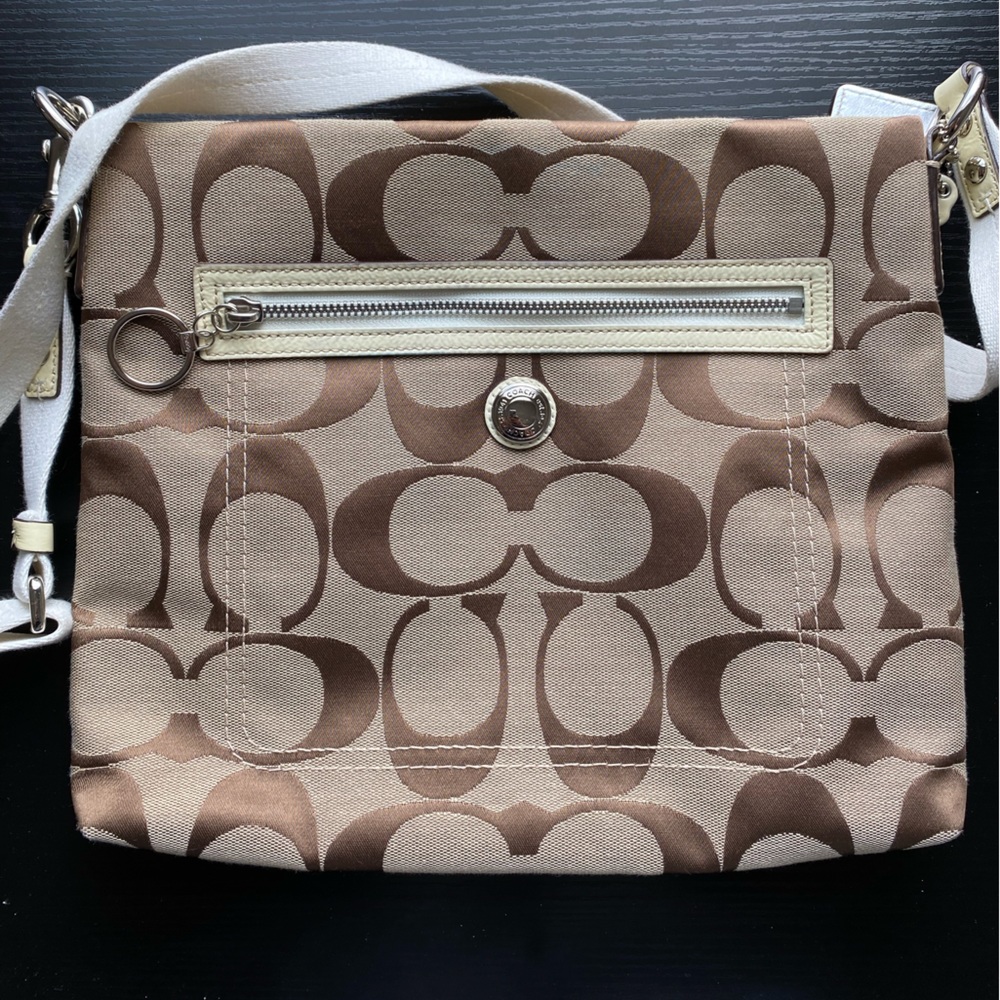 Coach Logo Messenger Bag - Khaki & Off-White - A1076-F14869
